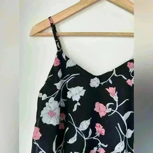 Another Story Womens Black Pink Floral Lace Cami Top Lace Trim Romantic XS - Picture 4 of 10